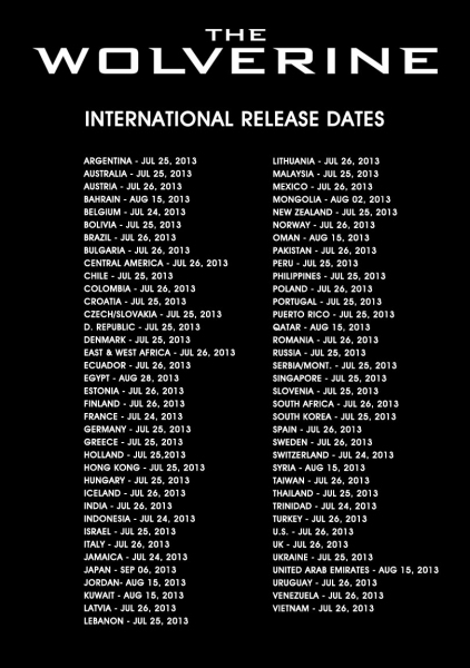 Photo Flash: THE WOLVERINE Reveals Worldwide Release Dates 