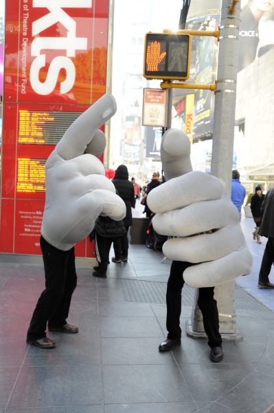 Photo Flash: Mummenschanz's Slinky Man and Two Giant Hands in Times Square 