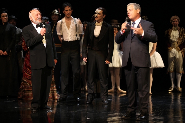 Hal Prince & Cameron Mackintosh with ensemble cast Photo