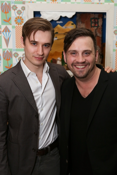 From left, cast member Seth Numrich and Playwright Daniel Talbott pose during a recep Photo