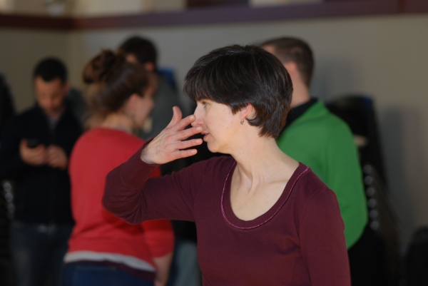 Kelly Baxter Golding rehearses choreography from "The Traveling Sequence" Photo credi Photo
