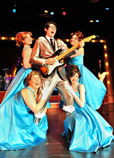 Ralph Krumins as Buddy Holly (center) and cast (Ashley Townsend, Sarah Sesler, MJ Jur Photo