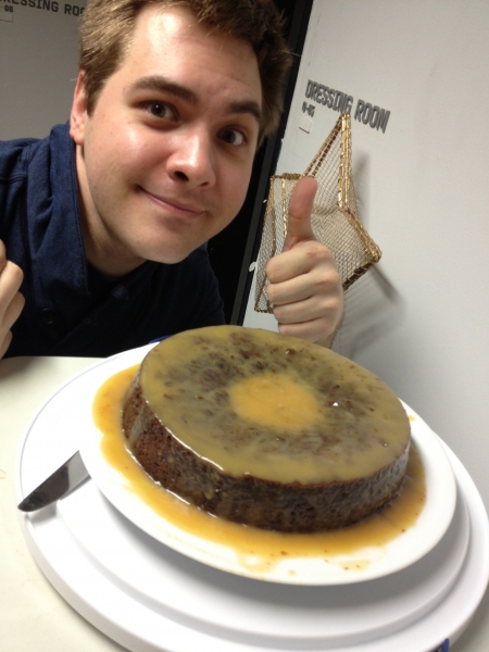 Nate Miller ("Tubby Ted") poses over a batch of sticky pudding that my wife made. Who Photo