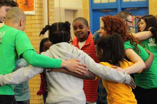 Whit Baldwin, Chris Rustin & Amy Halldin play an acting game with the students Photo