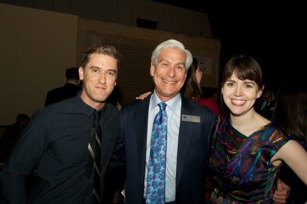 Cast members Scott Drummond and Emily Donahoe with board chair David Shiffrin (center Photo