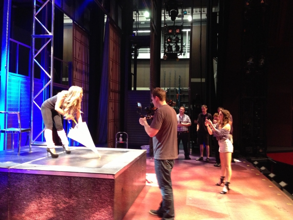 JillIan Barberie on stage as Jillian Mueller goes over FLASHDANCE moves. Photo
