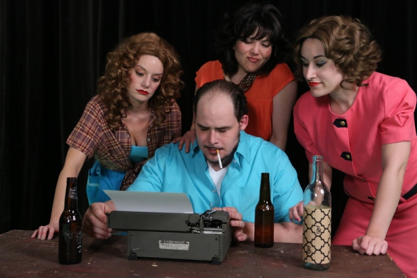 Zachary Allen Farmer (as Charles Bukowski) with (L-R) Chrissy Young, Kimi Short, Marc Photo