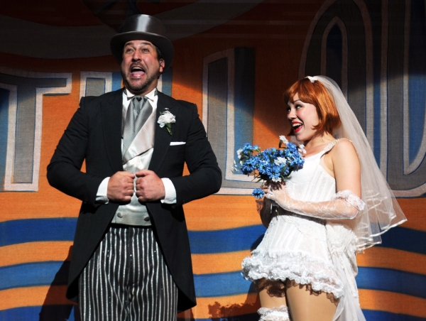 Joey Fatone as Bert Barry and Mara Newbery as Anytime Annie Photo