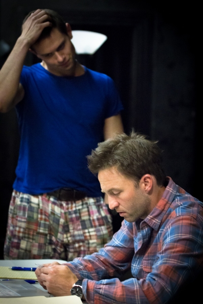 JJ Phillips and Josh Bywater in rehearsal for Fat Pig  Photo