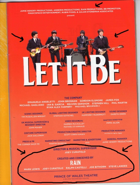 Photo Flash: UK Producers on US LET IT BE vs. RAIN Lawsuit - West End Program Gives Credit to RAIN Image