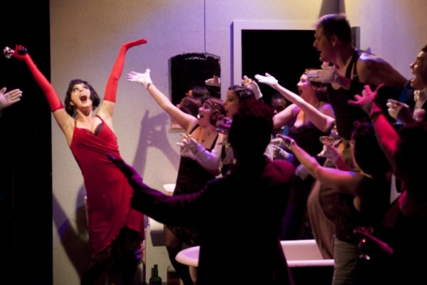 Allison Standley as Kate, Troy Wageman as Burrs  
and the cast of The Wild Party Photo