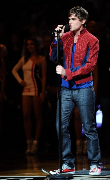 Photo Flash: SPIDER-MAN's Justin Matthew Sargent Sings National Anthem at Nets-Heat Game Image
