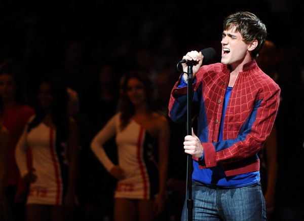 Photo Flash: SPIDER-MAN's Justin Matthew Sargent Sings National Anthem at Nets-Heat Game Image