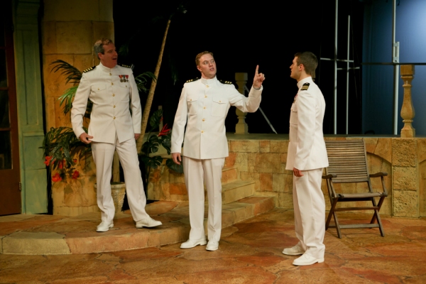 Jim Gall as Don Pedro, Matt Shimkus as Benedick, and Jay Myers as Claudio Photo