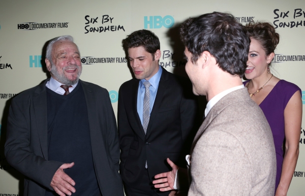 Stephen Sondheim,  Jeremy Jordan,  Darren Criss and Laura Osnes Photo