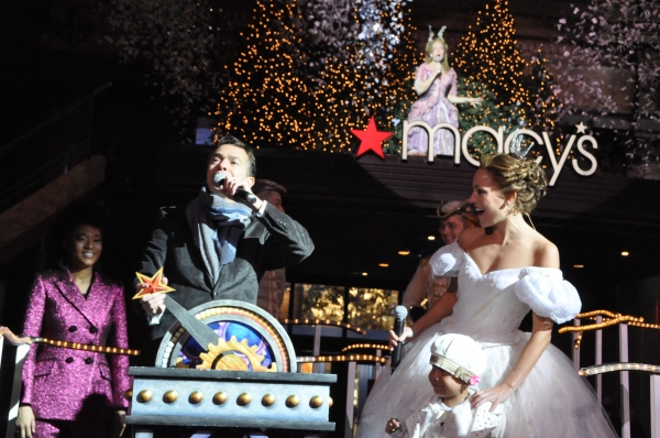 Judith Hill, William Schemerhorn, Rebecca Luker Laura Osnes and Lady throw the switch Photo