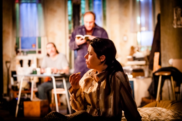 Caoilfhionn Dunne (foreground) with Ciaran Hinds and Michael McElhatton (background) Photo