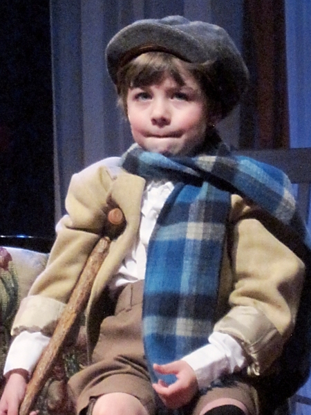 Sage Barber Murrell, 6, Parker City, plays the role of Tiny Tim Photo