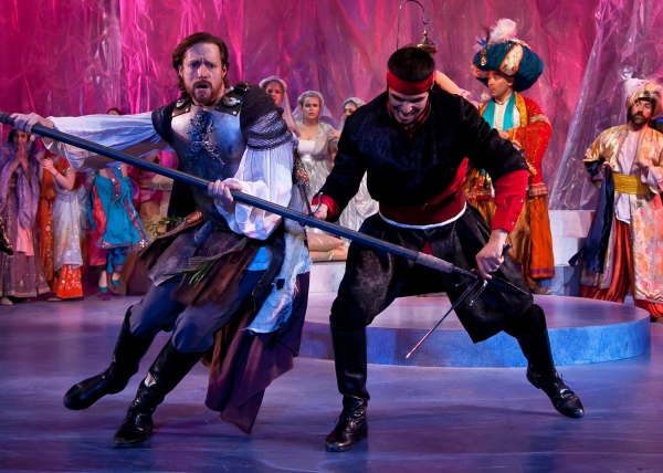 In the colorful kingdom of Pentapolis, Pericles (Jon Barker) battles a knight (Jordan Photo