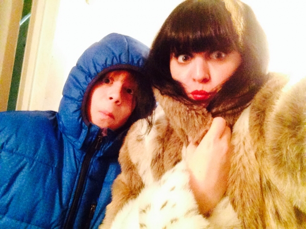 Jonah Verdon and I bundling up backstage. Photo