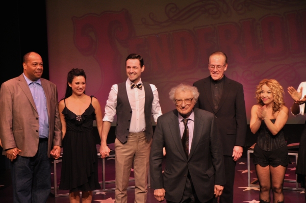 Sheldon Harnick joins the cast on stage-Wayne Pretlow, Diane Phelan, Max Von Essen, M Photo