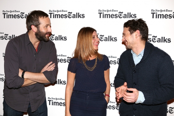 New York Times reporter Melena Ryzik with Chris O'Dowd and James Franco Photo