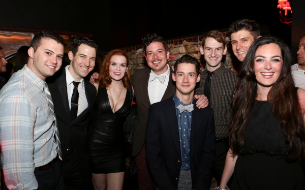 Cast members pose during the party for the opening night performance of ''Harmony'' a Photo