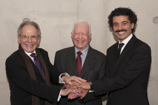 Ron Rifkin (as Menachem Begin), President Jimmy Carter and Khaled Nabawy (as Anwar Sa Photo
