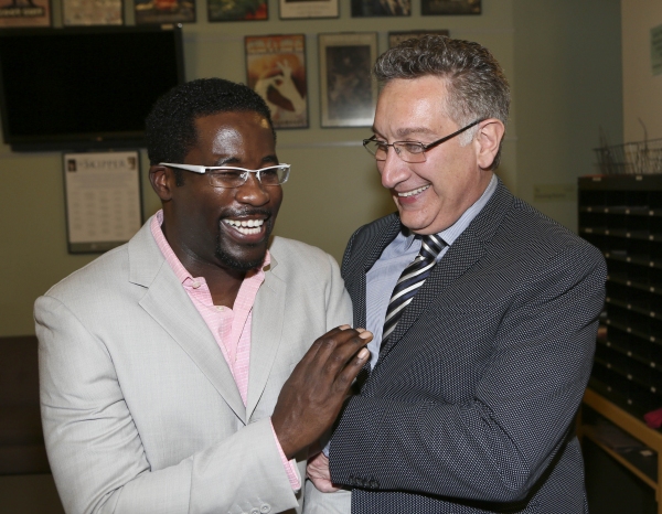 Writer/Performer Daniel Beaty and Director Moises Kaufman pose backstage Photo