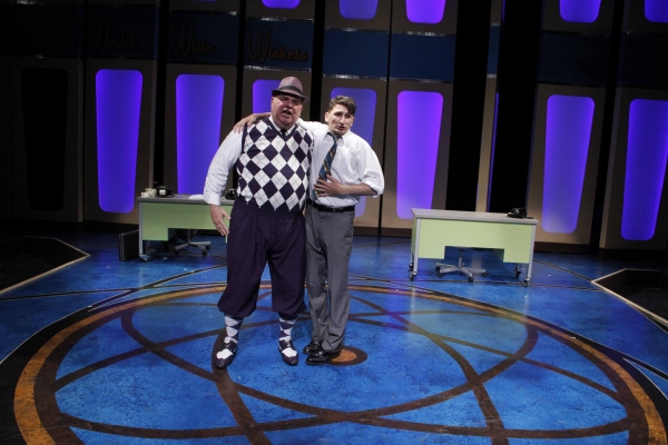 Fred Zimmerman as Mr. Biggley and Tyler Ravelson as J. Pierrepont Finch Photo
