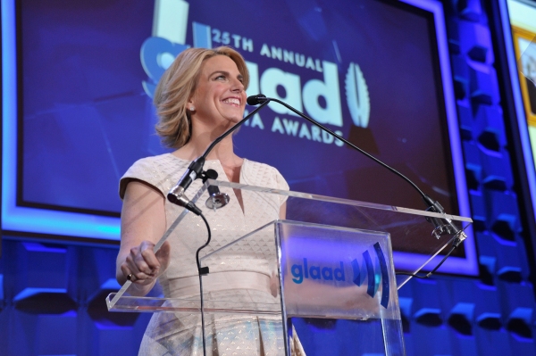 NEW YORK, NY - MAY 03: GLAAD CEO & President Sarah Kate Ellis speaks at the 25th Annu Photo