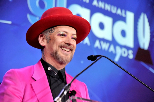NEW YORK, NY - MAY 03:  Boy George speaks at the 25th Annual GLAAD Media Awards on Ma Photo