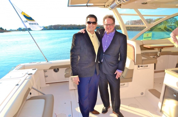 Doug Petri and Bruce T. Sloane on the Grady White boat provided by the Port of Egypt  Photo