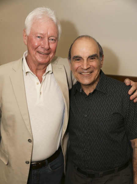 From left, cast members Philip Craig and David Suchet pose backstage after the openin Photo