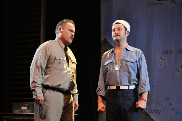 R. Glen Michell as Cpt. Brackett and Aaron Dore as Luther Billis Photo