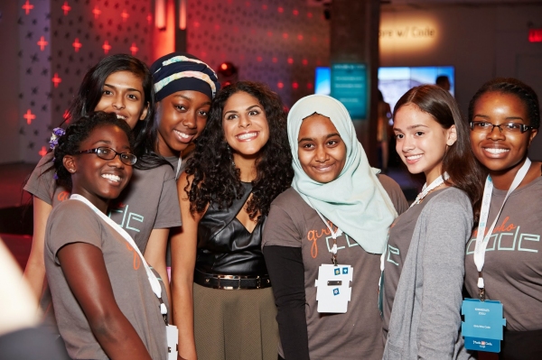MIRAL KOTB (center) with some of the young attendees at Google''s Made With Code Photo