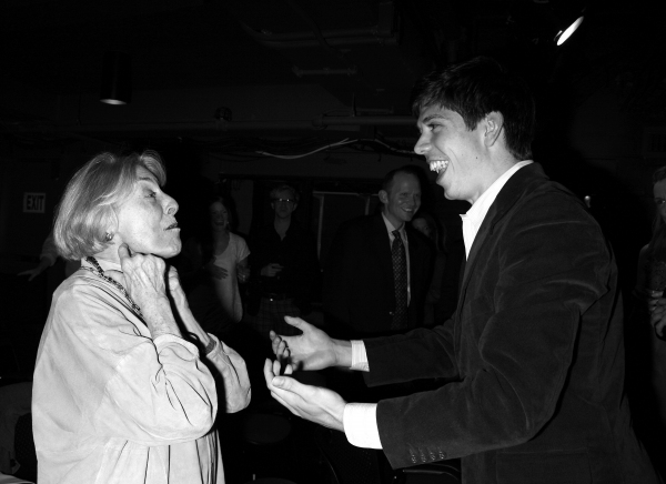 Playwright Stephen Karam geets Mary Rodgers Guettel at the Opening Night of the Round Photo