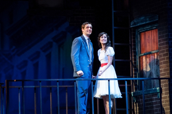 Romance blossoms on a fire escape balcony as Tony (Ryan Vasquez) and Maria (Ali Ewold Photo