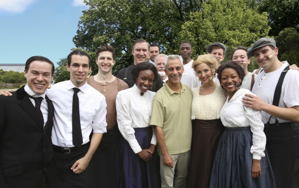 Mayor Rahm Emanuel poses with the cast backstage at the Chicago Shakespeare in the Pa Photo