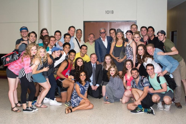 Marc Shaiman and Scott Wittman (center) congratulate the cast and crew of CATCH ME IF Photo