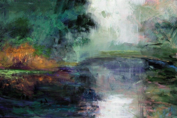 Linda Fantuzzo, Foggy Pond, 48 x 72, acrylic on canvas Photo