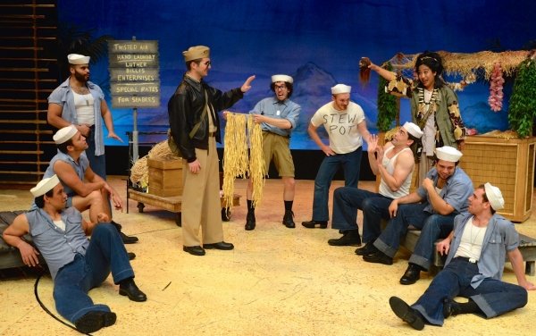 Zach Trimmer (center) as Lt. Joseph Cable with Ensemble and Bloody Mary (Joanne Javien) at 