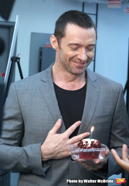 Extra offers Hugh Jackman a birthday cupcake at the meet & greet for ''The River''  a Photo