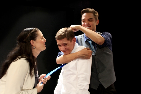Nicole Schalmo (Mercutio), Jonathan Emerson (Romeo), Casey Noble (Benvolio) Photo