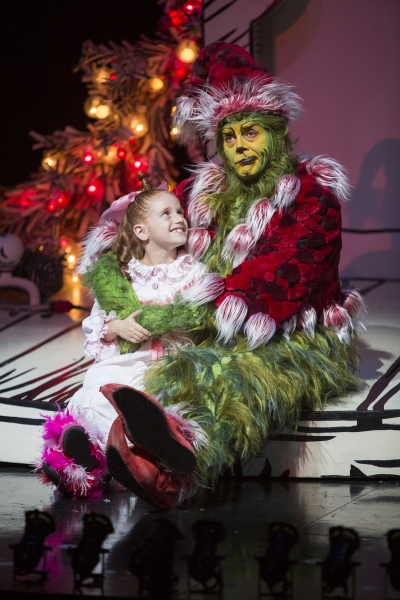 Taylor Coleman as Cindy-Lou Who and Burke Moses as The Grinch Photo