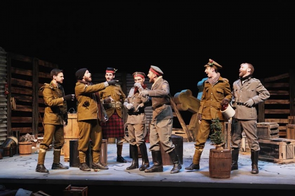 British and German soldiers celebrate Christmas. Left to right: Jared Earland, Aaron  Photo