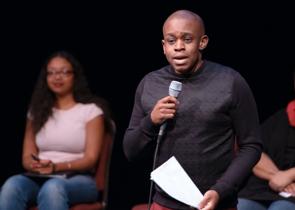 Samuel Roberson moderates a post-performance discussion  Photo