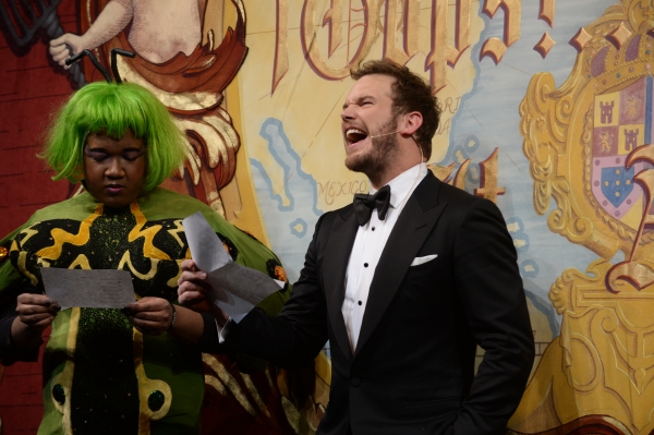 Chris Pratt performs in a skit with Joshua Campbell Photo