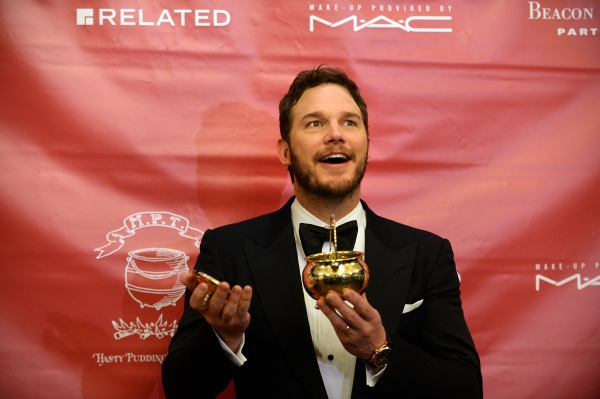 Chris Pratt speaks at a press conference after receiving the 2015 Hasty Pudding Man o Photo