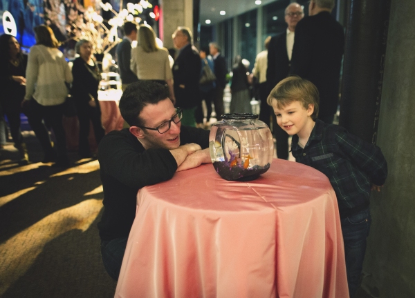 Nick Blaemire with internet sensation and theater critic Iain Armitage and the fish t Photo